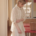 OSTKAKA [1st reorder] Sheer slit strap shirt cream stripe