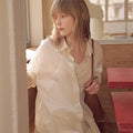 OSTKAKA [1st reorder] Sheer slit strap shirt cream stripe