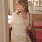 OSTKAKA [1st reorder] Sheer slit strap shirt cream stripe