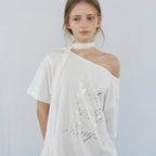 LETTERA Silver Mood Off-Shoulder Box Tee
