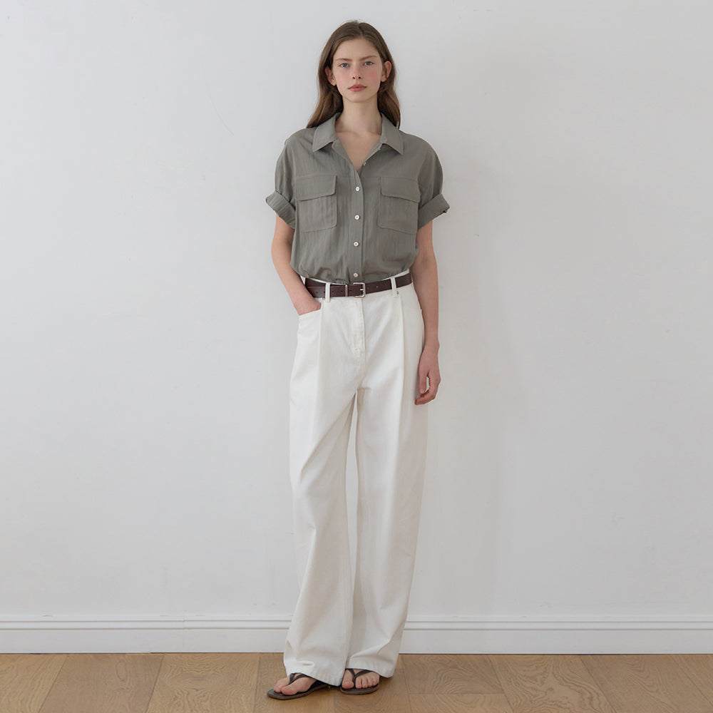 NILBY P Viscose Flow Two-Pocket Shirt S/Khaki [N6PSBL06]
