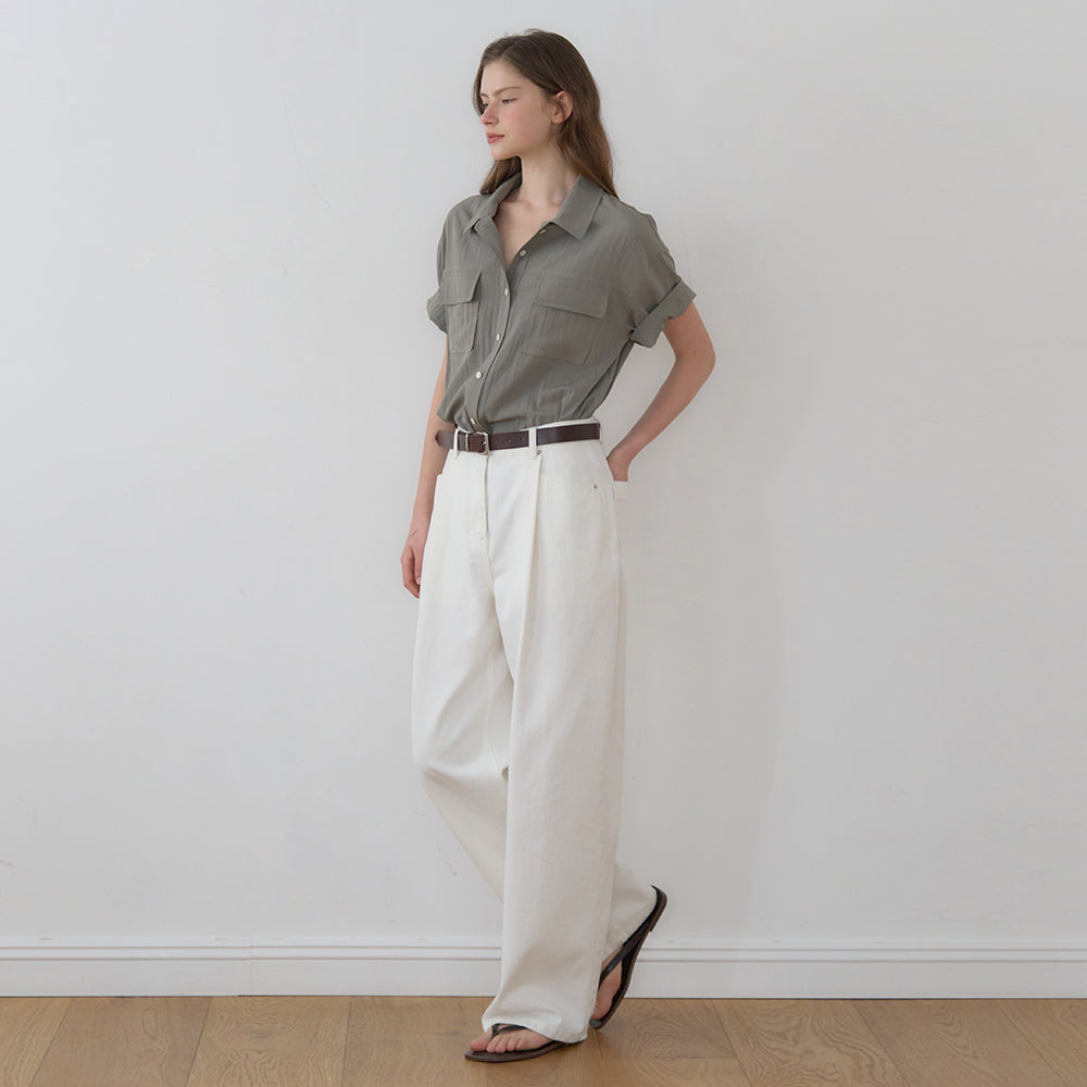 NILBY P Viscose Flow Two-Pocket Shirt S/Khaki [N6PSBL06]