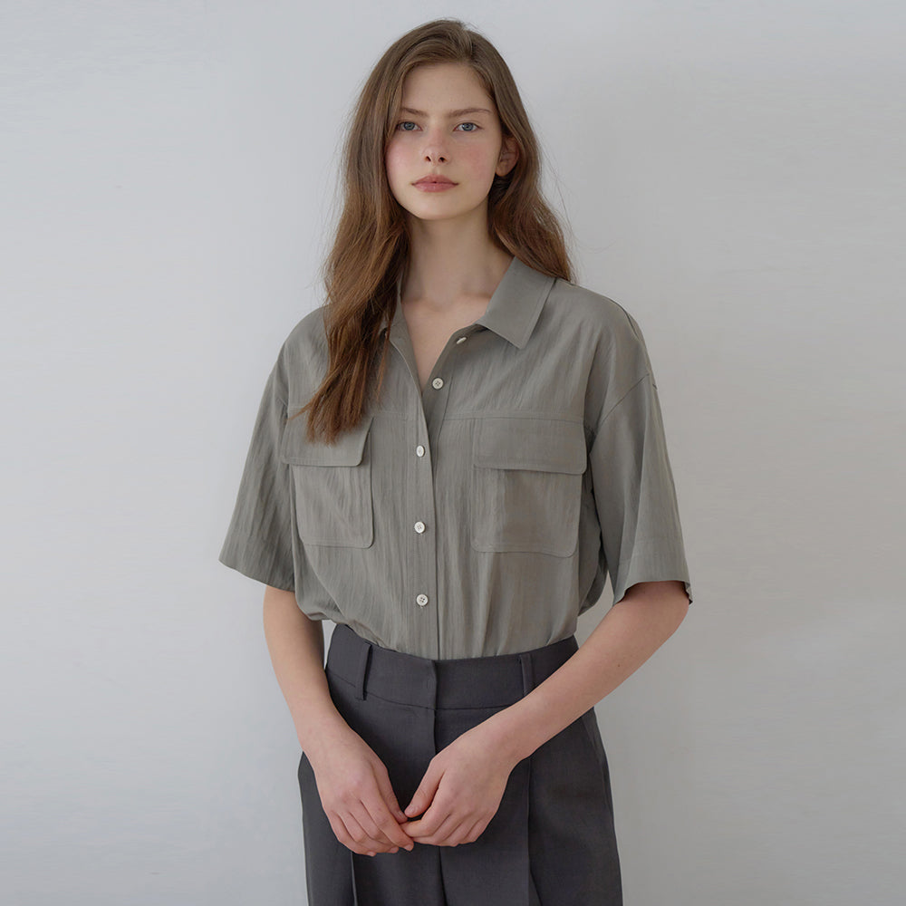 NILBY P Viscose Flow Two-Pocket Shirt S/Khaki [N6PSBL06]