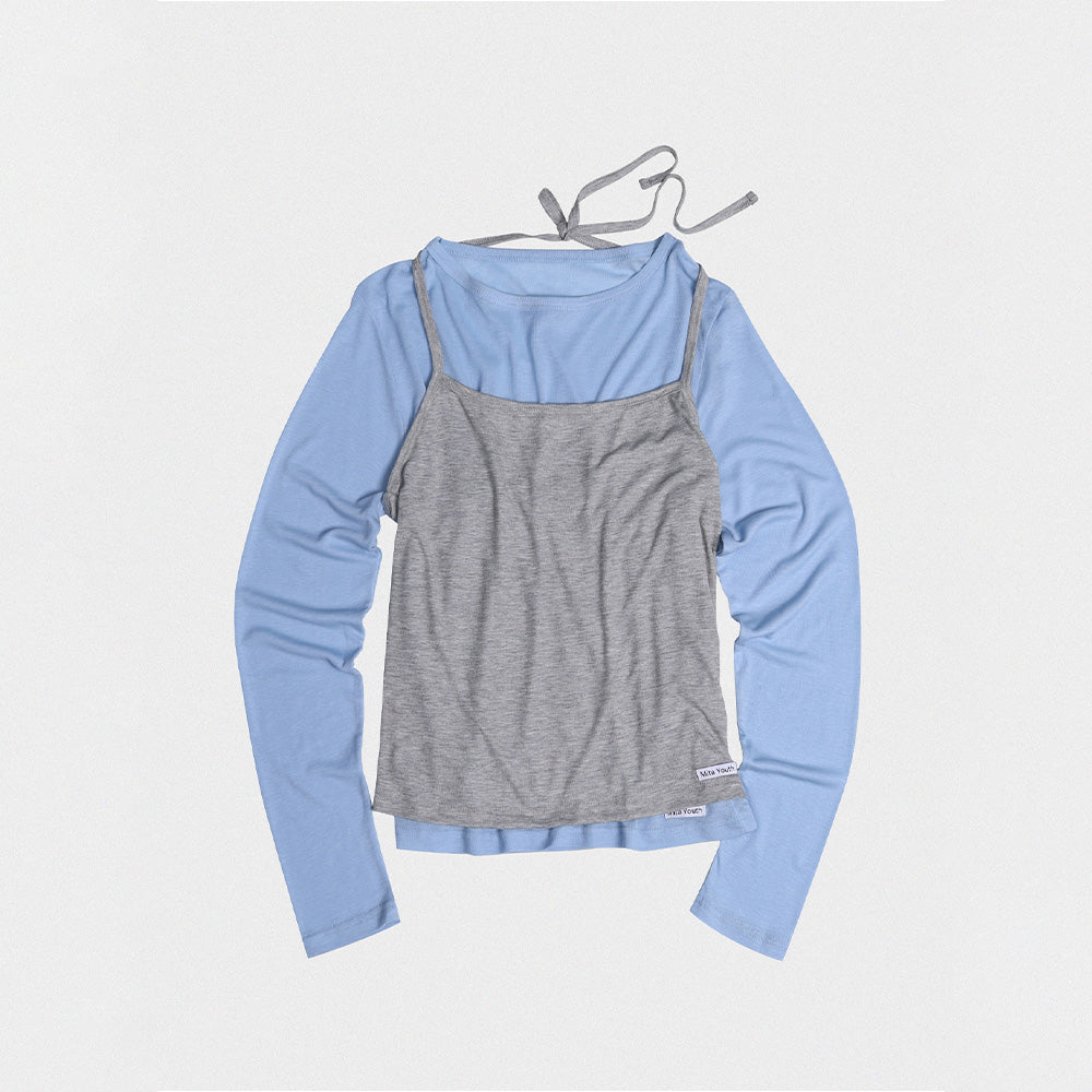 MITA YOUTH Tencel halterneck tank top & layered sheer t-shirt 8 colors