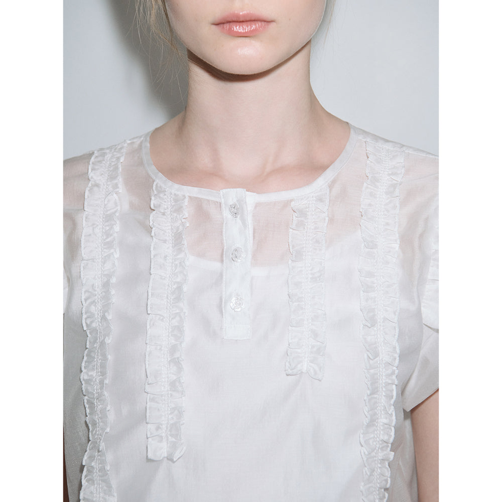 SINOON Babydoll Frill Blouse (White)