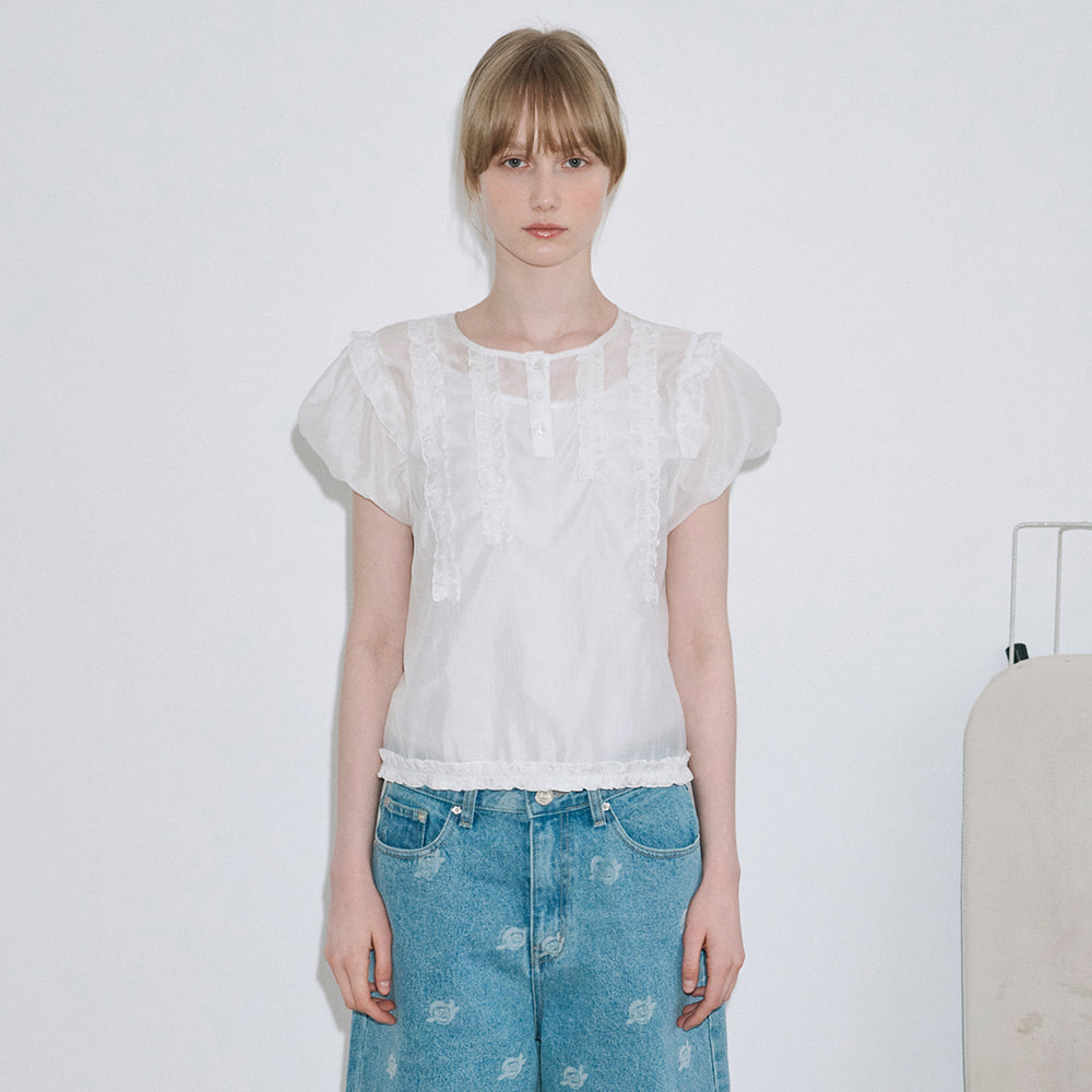 SINOON Babydoll Frill Blouse (White)