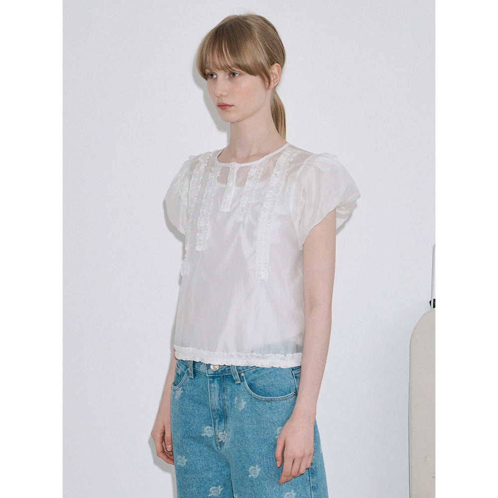 SINOON Babydoll Frill Blouse (White)