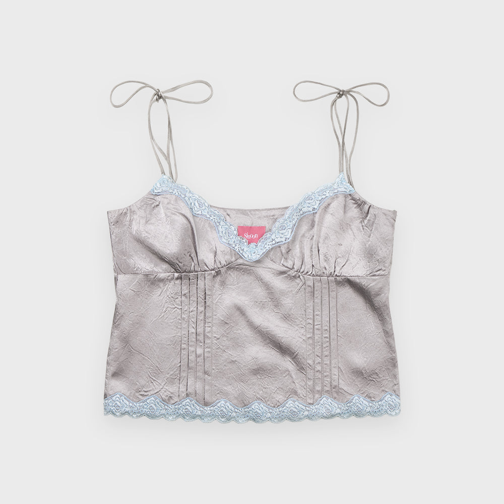 SINOON Satin Lace Sleeveless Blouse (Light Grey)