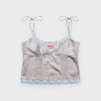 SINOON Satin Lace Sleeveless Blouse (Light Grey)
