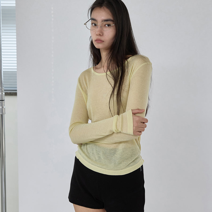 RENSE Sheer Layered Long Sleeve Tee Yellow