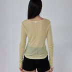 RENSE Sheer Layered Long Sleeve Tee Yellow