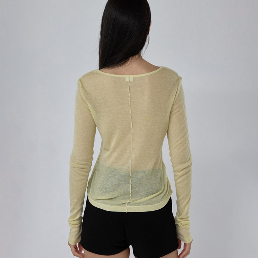 RENSE Sheer Layered Long Sleeve Tee Yellow