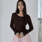 RENSE Sheer Layered Long Sleeve Tee Brown