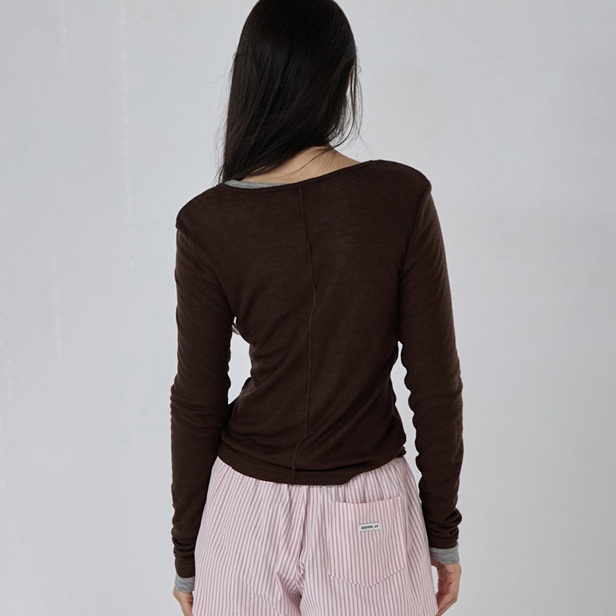 RENSE Sheer Layered Long Sleeve Tee Brown