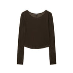 RENSE Sheer Layered Long Sleeve Tee Brown