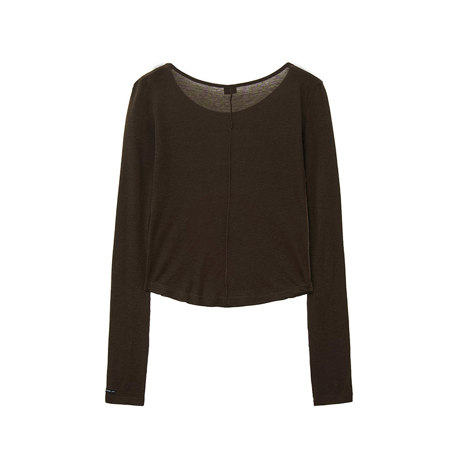 RENSE Sheer Layered Long Sleeve Tee Brown