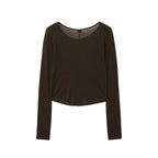 RENSE Sheer Layered Long Sleeve Tee Brown