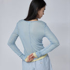 RENSE Sheer Layered Long Sleeve Tee Blue