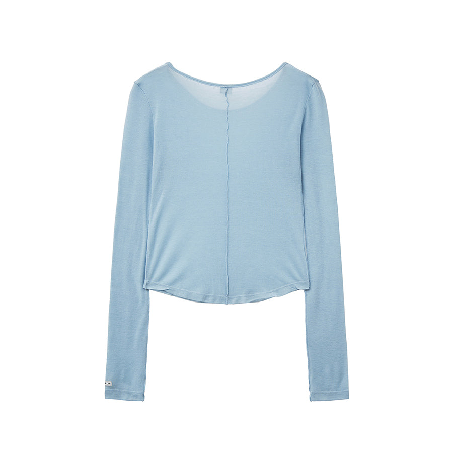 RENSE Sheer Layered Long Sleeve Tee Blue