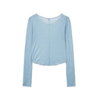 RENSE Sheer Layered Long Sleeve Tee Blue