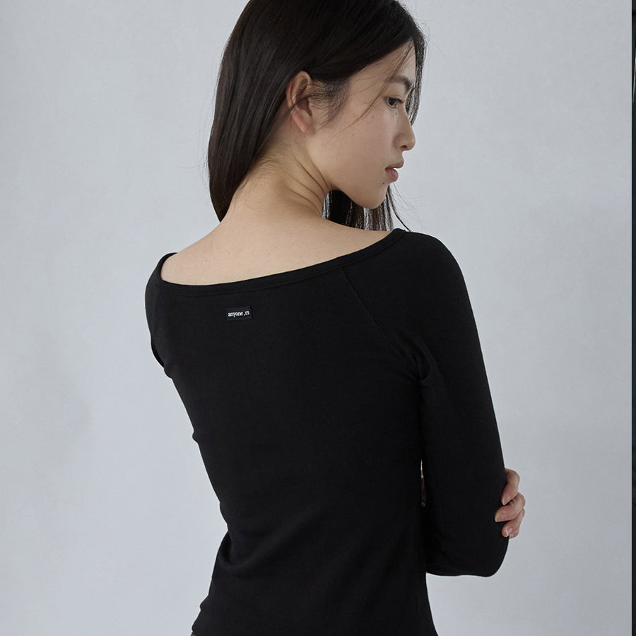 RENSE Button Henley Neck Tee Black