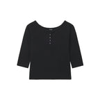 RENSE Button Henley Neck Tee Black