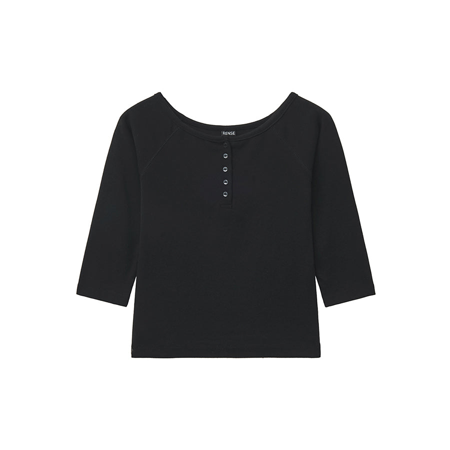 RENSE Button Henley Neck Tee Black