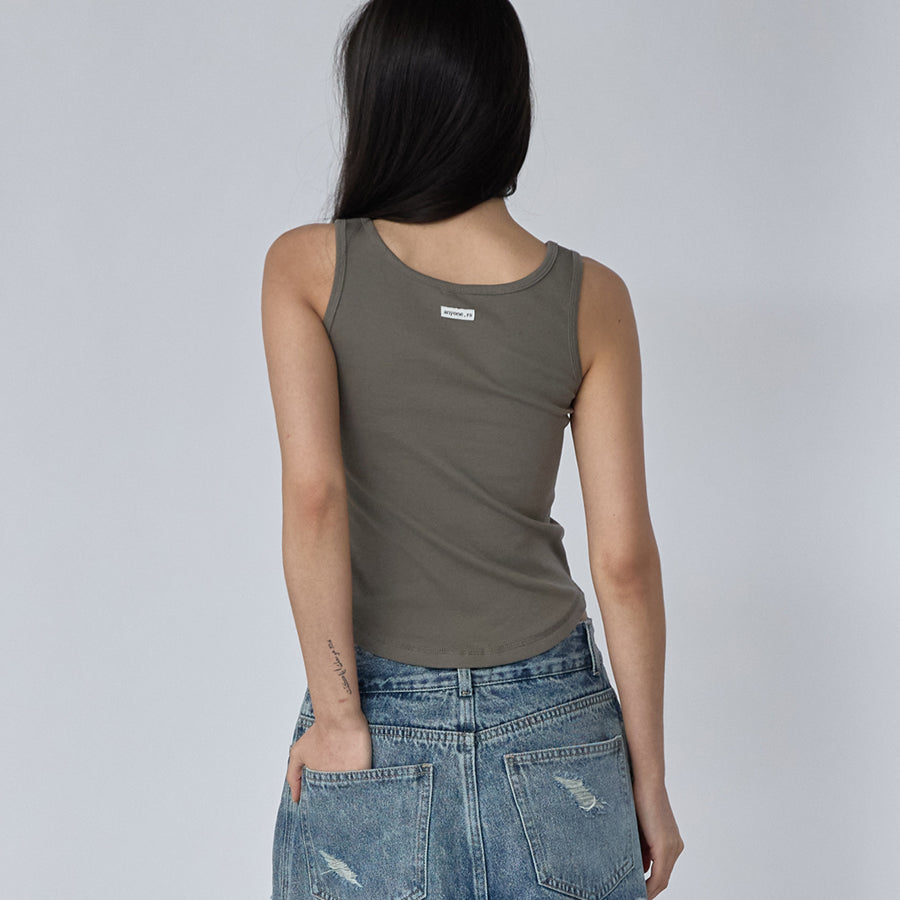 RENSE Button Henley Neck Sleeveless Khaki
