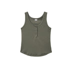 RENSE Button Henley Neck Sleeveless Khaki
