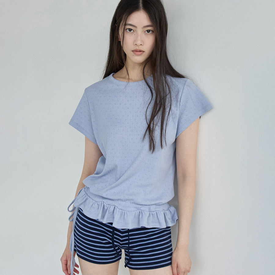 RENSE Eyelet Frill Half T-shirt Blue