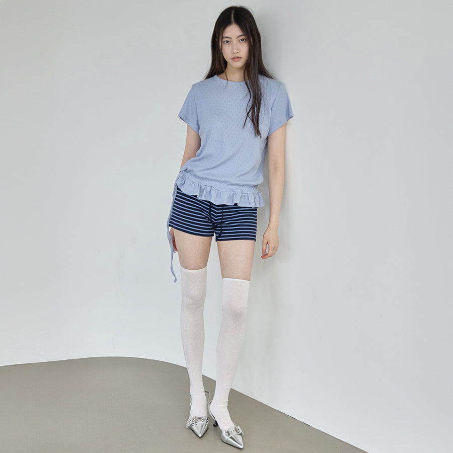 RENSE Eyelet Frill Half T-shirt Blue