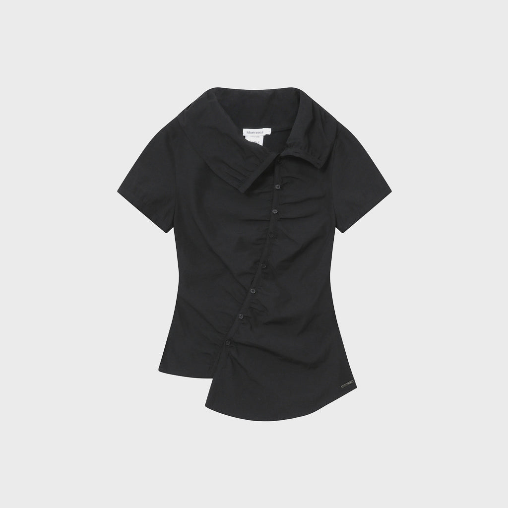 MISEKI SEOUL High neck shirring button shirt BLACK