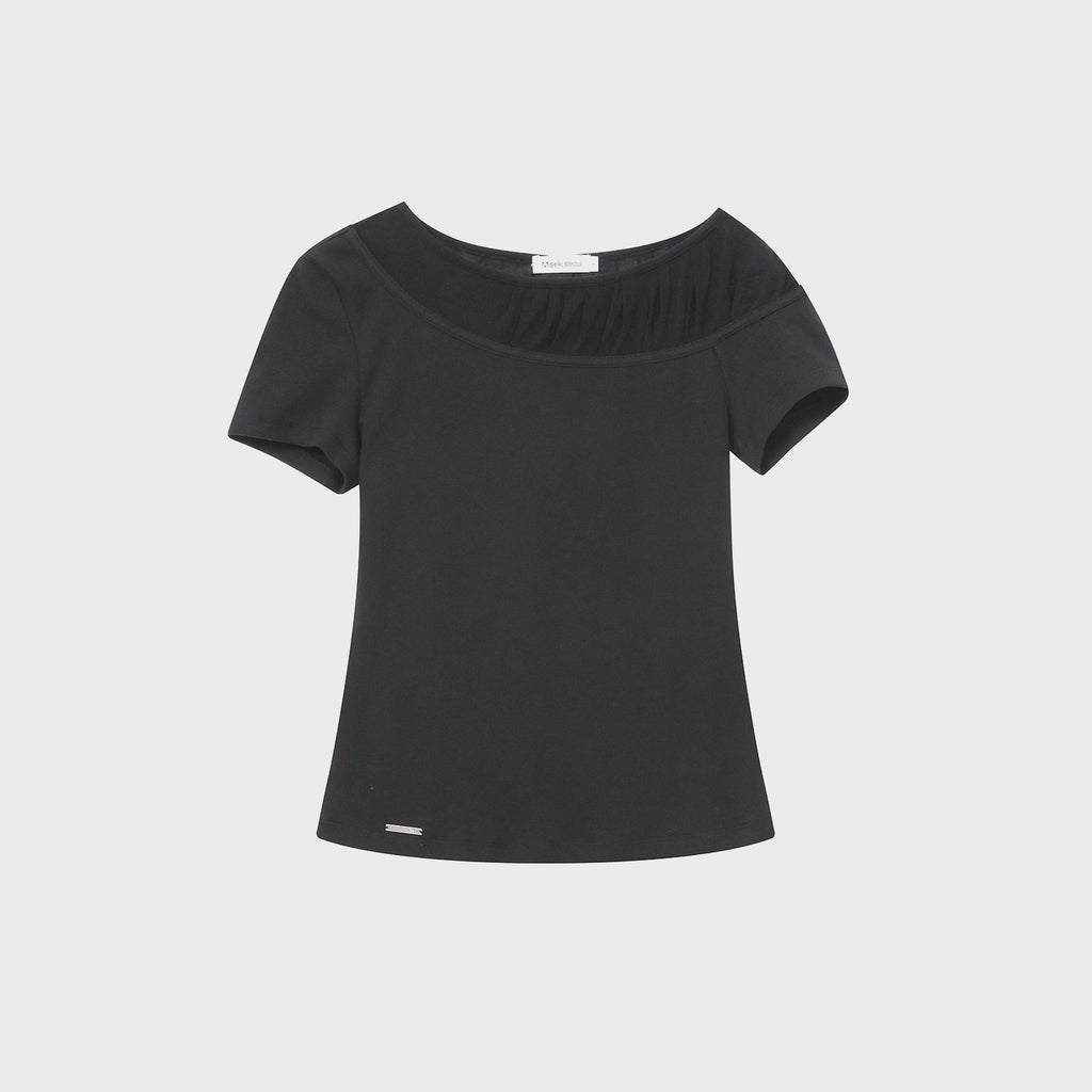 MISEKI SEOUL Sheer shirring layered top CHARCOAL