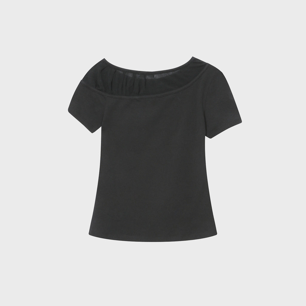 MISEKI SEOUL Sheer shirring layered top CHARCOAL