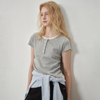 OSTKAKA [1st reorder] Waffle layered t-shirt melange gray