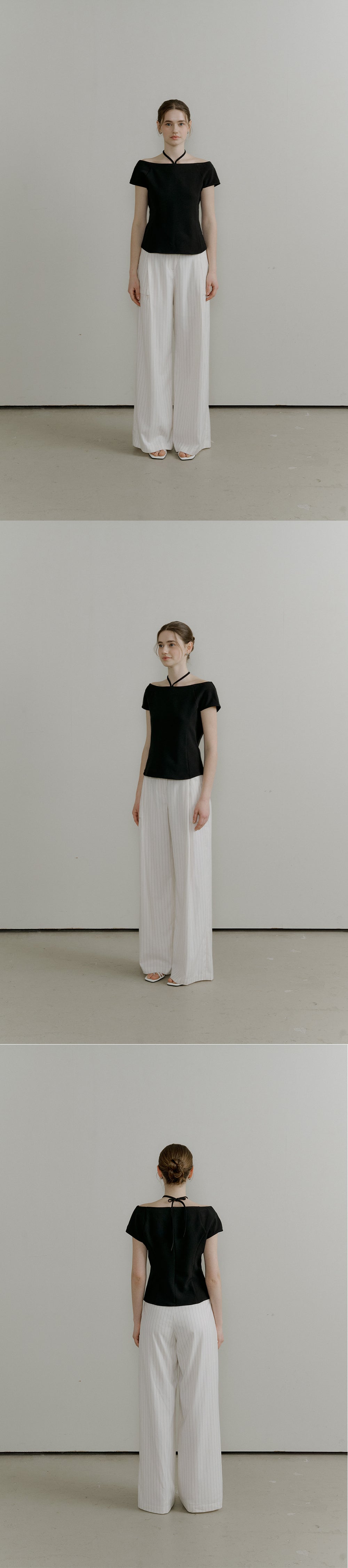 OURCOMOS comos 1179 boat neck ribbon blouse (black)