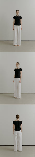 OURCOMOS comos 1179 boat neck ribbon blouse (black)