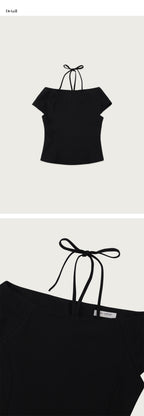 OURCOMOS comos 1179 boat neck ribbon blouse (black)