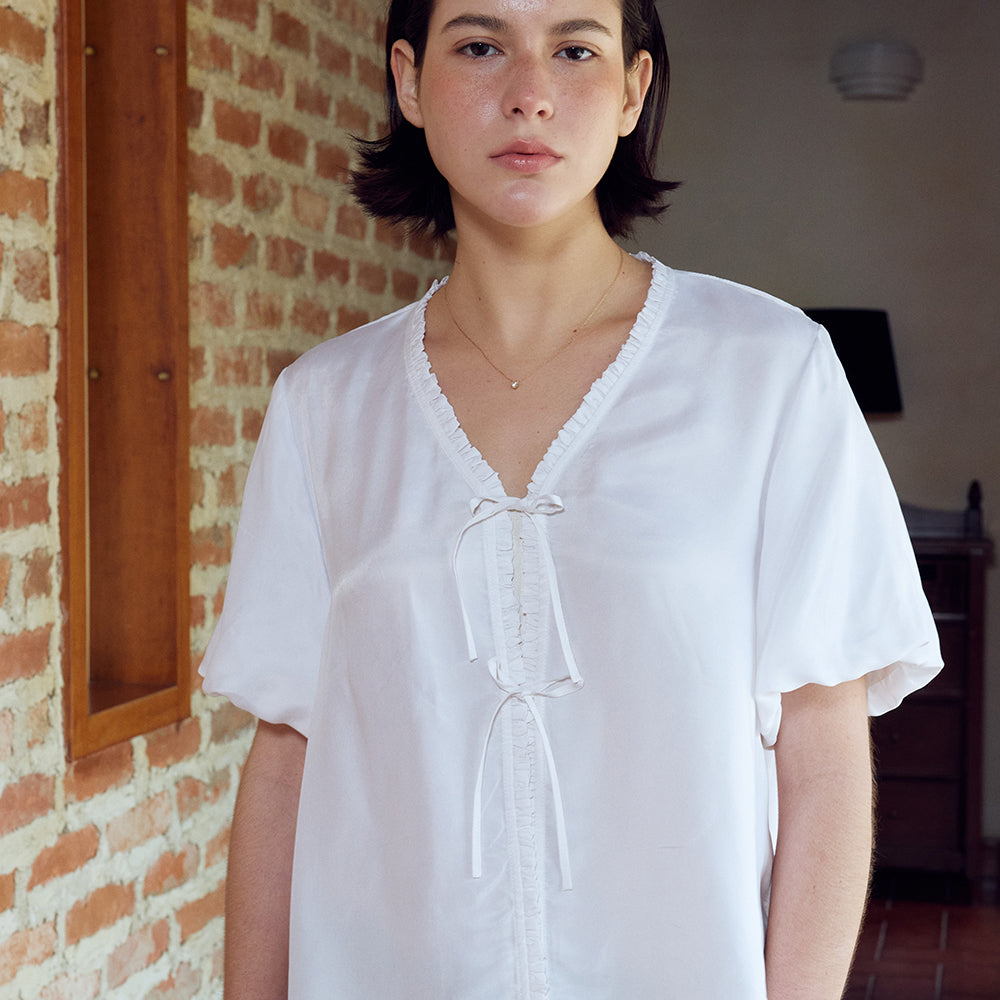 FRITUR Satin Ribbon Blouse White_F262BL02