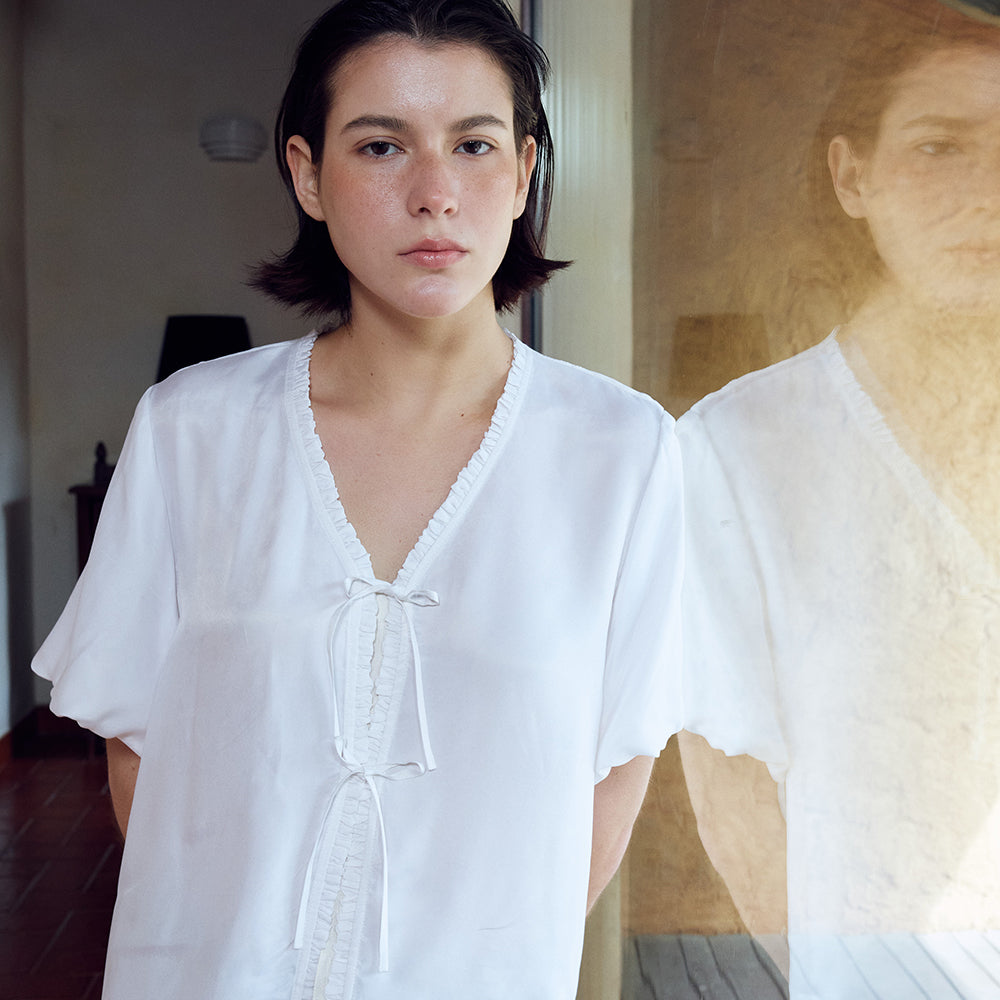 FRITUR Satin Ribbon Blouse White_F262BL02