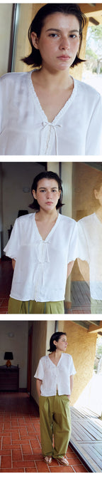 FRITUR Satin Ribbon Blouse White_F262BL02