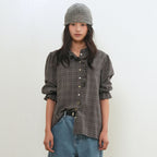 GENERAL IDEA WOMAN check frill blouse [ASH BROWN] / GF2LBL517
