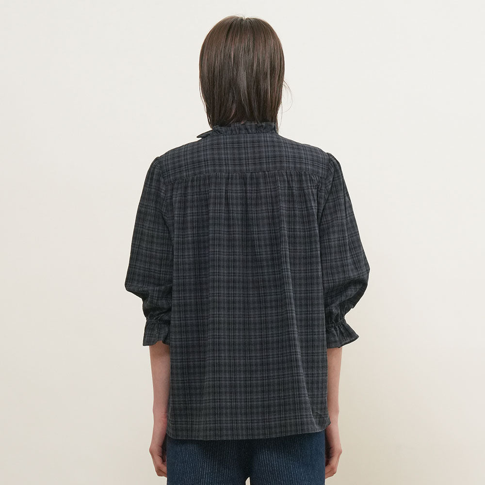 GENERAL IDEA WOMAN check frill blouse [DARK NAVY] / GF2LBL517