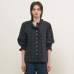 GENERAL IDEA WOMAN check frill blouse [DARK NAVY] / GF2LBL517