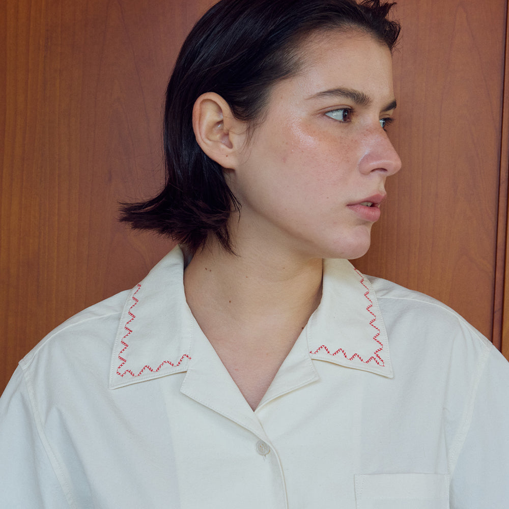 FRITUR Pocket Embroidered Shirt Ivory_F262SH02