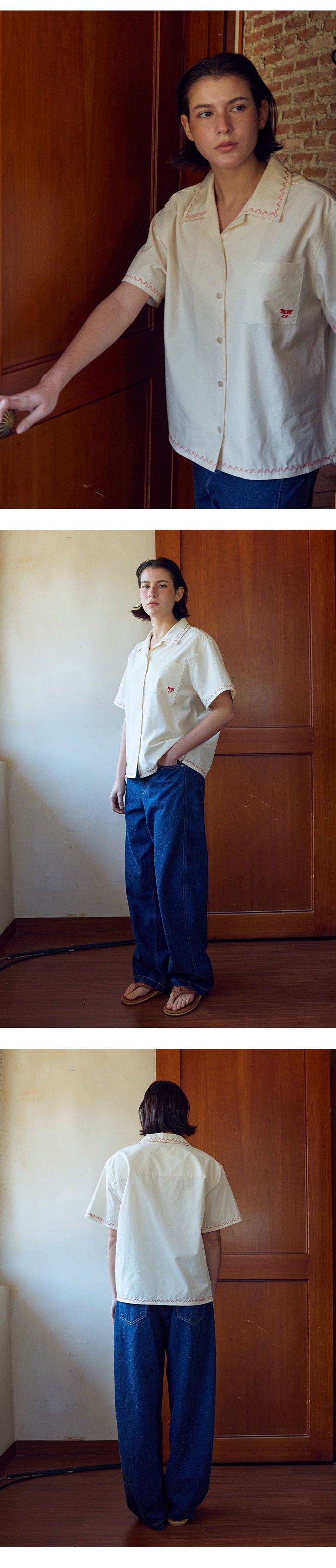 FRITUR Pocket Embroidered Shirt Ivory_F262SH02