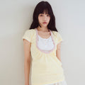 oafish Shirring U neck T-shirts, Yellow