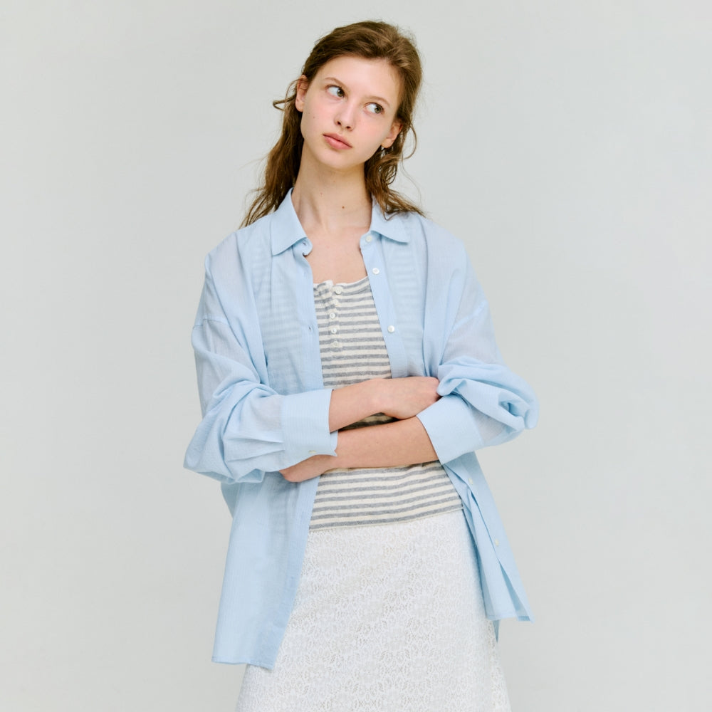 DEPOUND cloud oversized stripe shirts - sky blue