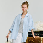 DEPOUND cloud oversized stripe shirts - sky blue