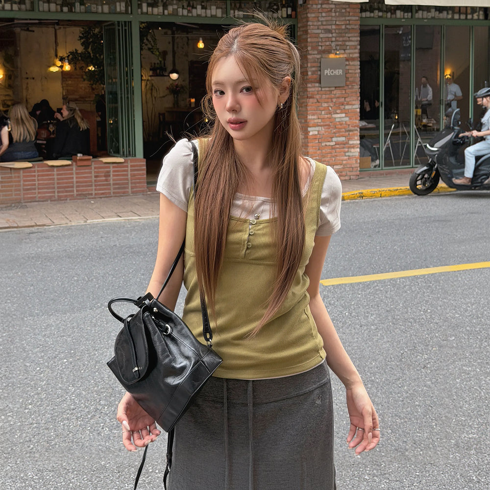 ROEM Layered short sleeve t-shirt RMHWG26YT4
